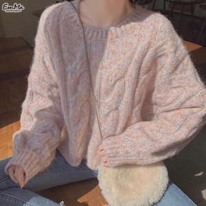 ミックスニット セーター ピンク ケーブルニット フェミニン 秋 冬  【2025AW】ONA2170