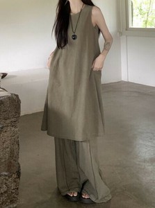 ワンピース ワイドパンツ ノースリーブ 無地 ゆったり 快適 レディース ファッション  MBQ3277