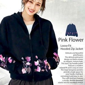 ☆NEW！☆ピンクフラワー ゆったりシルエット フード付 ジップ パーカー ジャケット