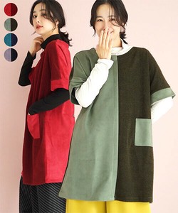 【特別価格】異素材切替バイカラー5分袖後ろボタンチュニック レディース ミセス 婦人服 36-1310