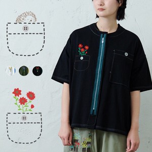 罩衫 花 刺绣 emago 开衫 刺猬 拉链