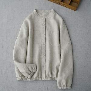 シャツ ラウンドネック 長袖  コットンリネン  無地  快適  レディース WXB586