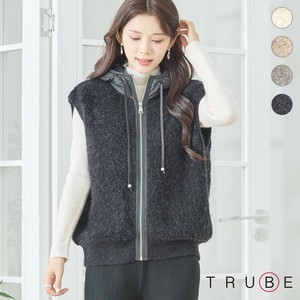 【2025新作】【M〜L】異素材フード付きボア風ニットベスト(N35-081) (5号店) FM5