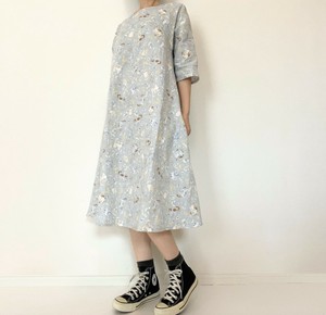 【handmade】Cat and floral One-piece Dress 100Cotton With Pockets　double gauze