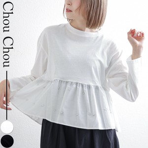 異素材切替パール付きトップス　デザイン2025人気  chouchou東京