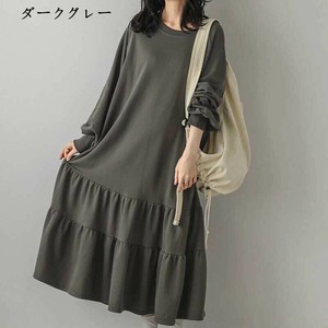 ワンピース  長袖 ラウンドネック  無地  ゆったり 快適 レディース ファッション   WCMA637