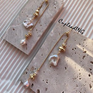 【定番商品】韓国ファッション【天然バロックパール×ロングフリンジ】エレガンスピアス