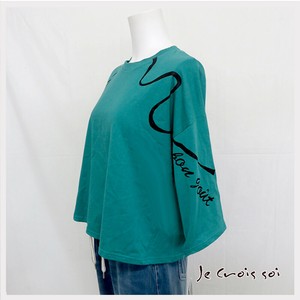 50420 綿100％肩ロゴ七分袖　Tシャツ　レディス