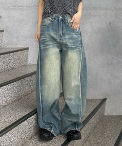 【2025秋冬新作】切替をつまんだデニムPT ブリーチタックデニムパンツ レディース