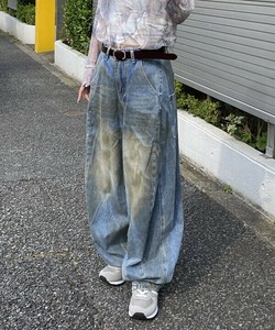 【2025秋冬新作】あえてよごしてデニムPT ヴィンテージ風オーバーダイデニムパンツ レディース