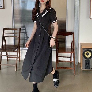 BIG衿配色ロングシャツワンピース