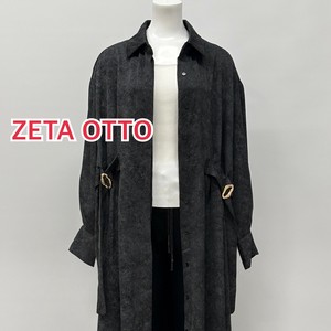 【イタリア製】総柄 フロントリボンモチーフデザイン ポリエステル シャツワンピース  ZO