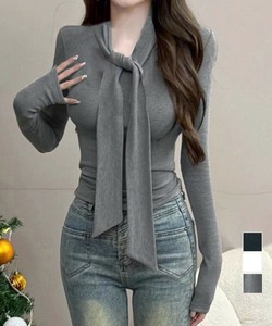 国内即納 リボンタイ付きトップス ボウタイtシャツ