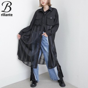 ストライプメッシュ　異素材ロングブラウス 羽織　新作2025aw　BRILLANTE東京（200094）