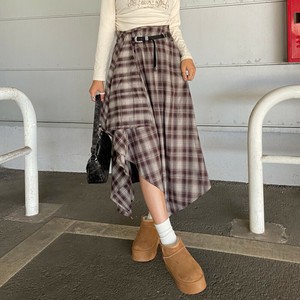 Skirt Check Pattern Asymmetrical Long Skirt Check [2025 NEW]