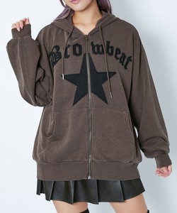 《ビッグスターアップリケ》レディース　裏毛　ジップパーカー　長袖　フーディ　カジュアル　春秋冬