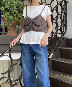 【2025春夏新作】2点セット フレンチスリーブTシャツ＋リボンキャミソール レディース