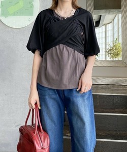 【2025春夏新作】ギュッとしてポッPO 配色バッグリボントップス レディース