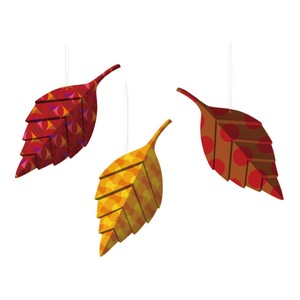【秋】クラフトモダンリーフ飾り 3種セット H46×W18×D3cm/秋/紅葉/店舗装飾・イベント用品