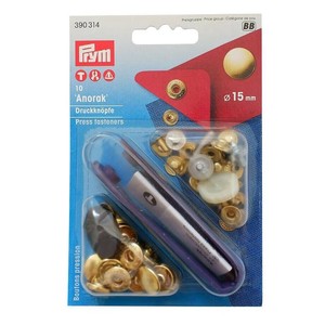ミササ 脱着しやすいアノラック スナップ 15mm 10組(打ち具・コマ付き) ゴールド 390314