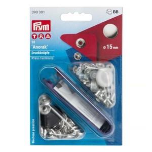 ミササ 脱着しやすいアノラック スナップ 15mm 10組(打ち具・コマ付き) シルバー 390301