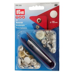 ミササ 脱着しやすいアノラック スナップ 15mm 10組(打ち具・コマ付き) ホワイト 390306