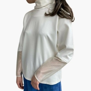 T-shirt Transparency black High-Neck Sleeve Tops Cut-and-sew