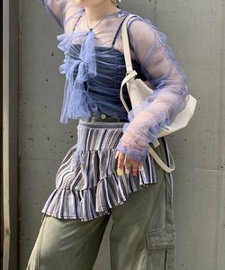 【2025春夏新作】シャーリング ギャザー フロントリボンチュールトップス レディース