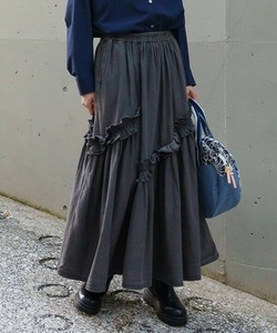 【2025秋冬新作】流れるデニフリルSK ウエストゴムフリルデニムスカート 軽量 レディース