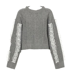 Sweater/Knitwear Lace Sleeve Knit Pullover [2024 NEW]