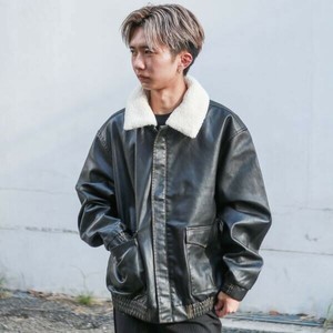 A-2型ウォッシャブルPU着脱ボア付きレザーブルゾン