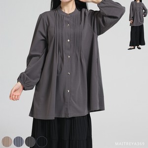 Tunic Band-Collar Shirt Pintucked Design Tunic