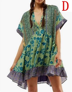 ワンピース  Vネック   半袖  花柄 ゆったり 快適 レディース ファッション   DYLA979