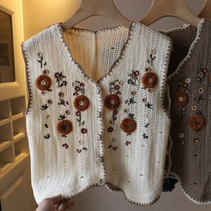ベスト  刺繍  ニット   Vネック     レディース ファッション   7715# WXB624