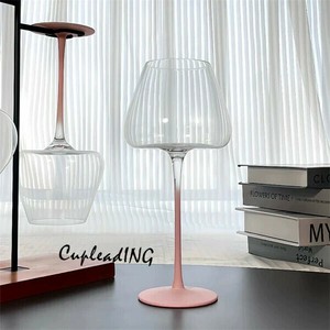 ＜人気商品＞INSスタイル グラデーションピンクガラス製ワイングラス 凹底 長いステム 家庭用赤白ワイン用