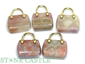 ☆一点物☆【ペンダントトップ】化石珊瑚(フォシルコーラル) バッグ型 (5個セット) No.01