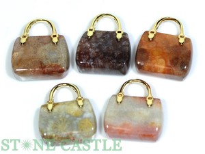 ☆一点物☆【ペンダントトップ】化石珊瑚(フォシルコーラル) バッグ型 (5個セット) No.04