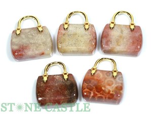☆一点物☆【ペンダントトップ】化石珊瑚(フォシルコーラル) バッグ型 (5個セット) No.09