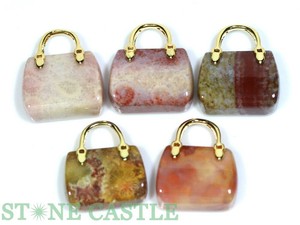 ☆一点物☆【ペンダントトップ】化石珊瑚(フォシルコーラル) バッグ型 (5個セット) No.10