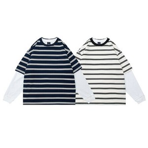 P23019 2025秋季新作 Tシャツ 長袖 カジュアル メンズ ストリート ストライプ ゆったり
