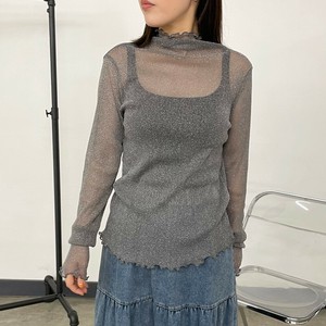 2025年新商品 T 恤/上衣 长袖 立即发货 高领 亮线薄纱 长T恤