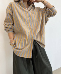 Button Shirt/Blouse Colored Stripe [A/W NEW]