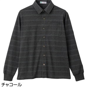 裏起毛斜め釦ホールニットシャツ