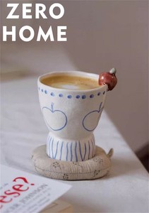 高台陶器カップ 可愛らしい造形 コーヒータイムから果汁まで幅広く使用