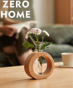 ミニサイズ 木製スタンド付き 透明水耕花瓶 卓上/リビング飾り 観葉植物 花活け エコ花器