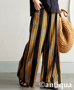 [antiqua] Cropped Pant Ladies fashion Wide Pants Block Print