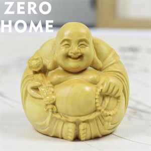 車載可能 木彫り弥勒仏 手作り置物飾り