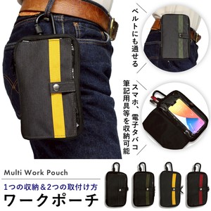 大型スマホ対応 手帳型 ワークポーチ スマホ操作可能 PVC窓付き 多機能収納 カラビナ 防水生地