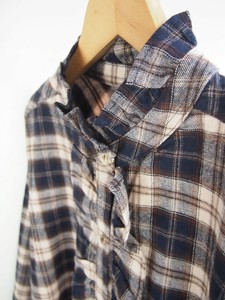 衬衫 法兰绒格纹 棉 褶边/木耳边 秋冬新品 衬衫