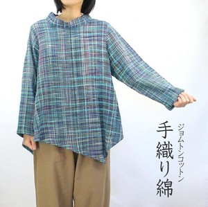 Button Shirt/Blouse Check Pattern Ladies fashion Cotton